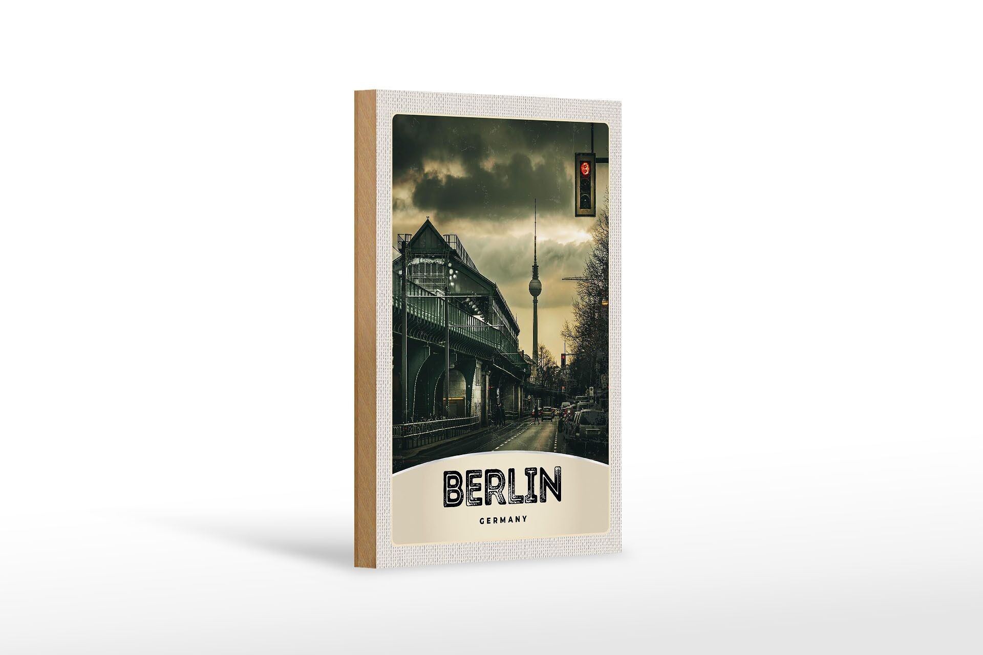 Cartel de madera viaje 12x18 cm Berlín Alemania Torre de TV años 90