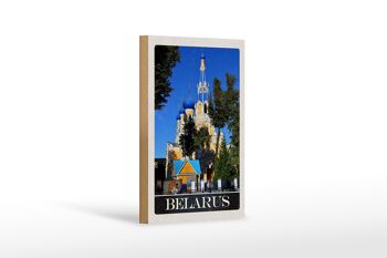 Panneau en bois voyage 12x18 cm Biélorussie Europe architecture bleu beige en panneau 1