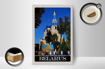 Panneau en bois voyage 12x18 cm Biélorussie Europe architecture bleu beige en panneau 2