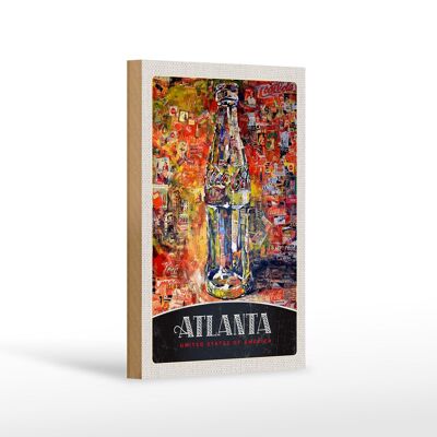 Cartel de madera viaje 12x18 cm cuadro Atlanta America Coca Cola