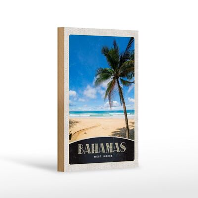 Cartel de madera viaje 12x18 cm Bahamas West India playa palmera