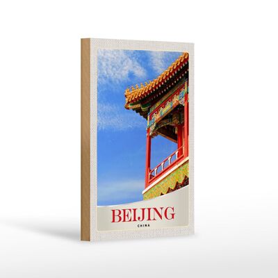 Cartello in legno da viaggio 12x18 cm Pechino Cina casa colorata tradizionale