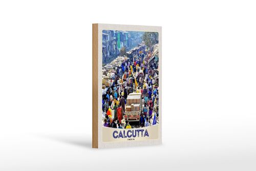 Holzschild Reise 12x18cm Calcutta Indien 4,5 Millionen Einwohner
