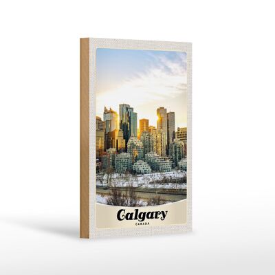 Cartel de madera viaje 12x18 cm Calgary Canadá Europa vacaciones nieve