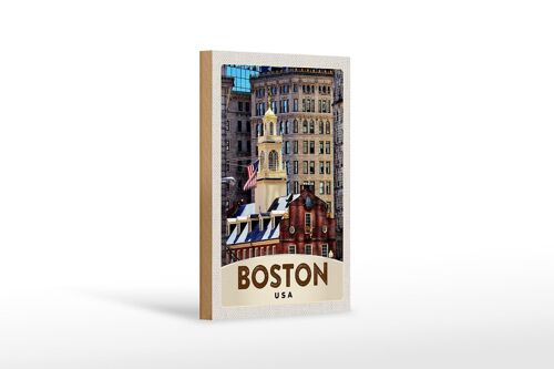 Holzschild Reise 12x18 cm Amerika USA Boston Architektur