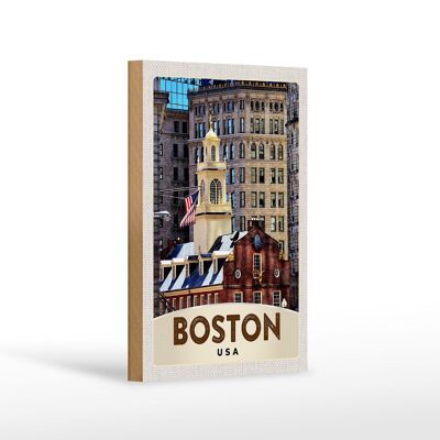 Cartel de madera viaje 12x18 cm América EE.UU. Boston arquitectura