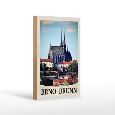 Cartel de madera viaje 12x18cm Brno-Brünn República Checa iglesia de la ciudad