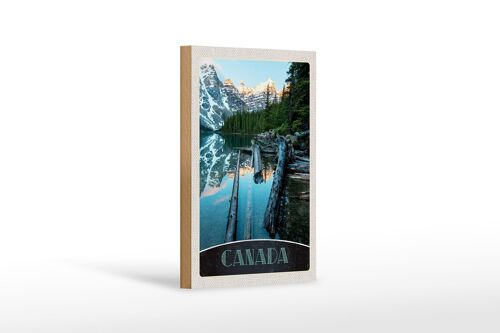 Holzschild Reise 12x18 cm Kanada Winter Schnee Natur Wald Fluss