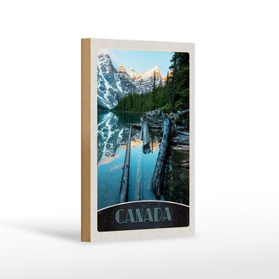 Cartello in legno da viaggio 12x18 cm Canada inverno neve natura foresta fiume