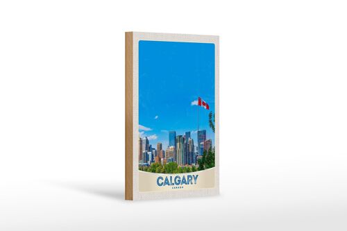 Holzschild Reise 12x18 cm Calgary Kanada Stadt Flagge Urlaub