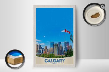 Panneau en bois voyage 12x18 cm Calgary Canada drapeau de la ville vacances 2