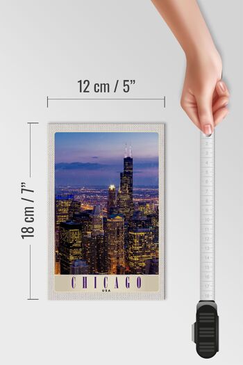 Panneau en bois voyage 12x18 cm Chicago Amérique USA gratte-ciel soirée 4