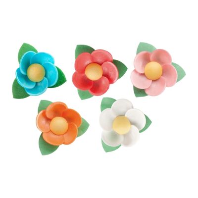 EDIBLE WAFER FLOWERS WITH LEAF Ø 4.5CM ASSORTED COLORS