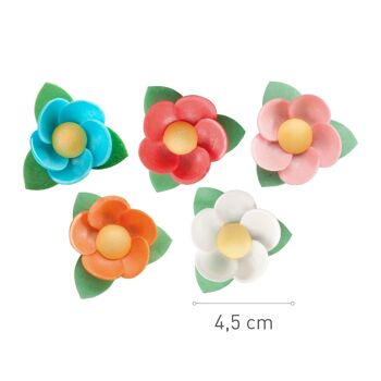 FLEURS AZYME COMESTIBLES AVEC FEUILLE Ø 4,5CM COULEURS ASSORTIES 2