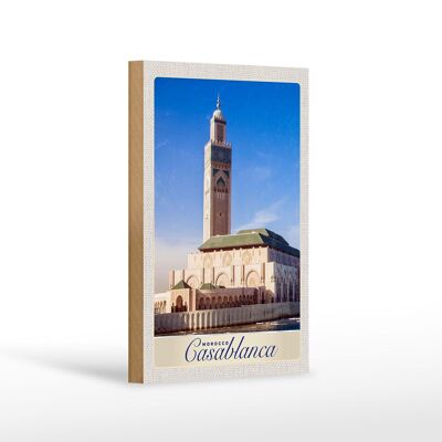 Wooden sign travel 12x18 cm Casablanca Morocco architecture Africa