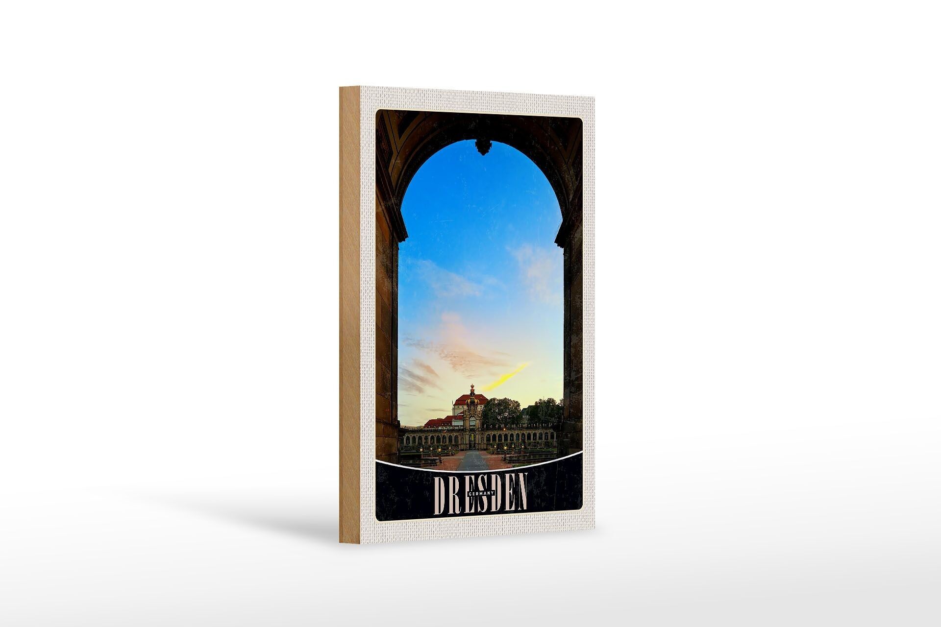 Holzschild Reise 12x18 cm Dresden Schloss Vorgarten Mittelalter