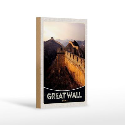 Cartello in legno da viaggio 12x18 cm Cina Asia Grande Muraglia Cinese 1222 km