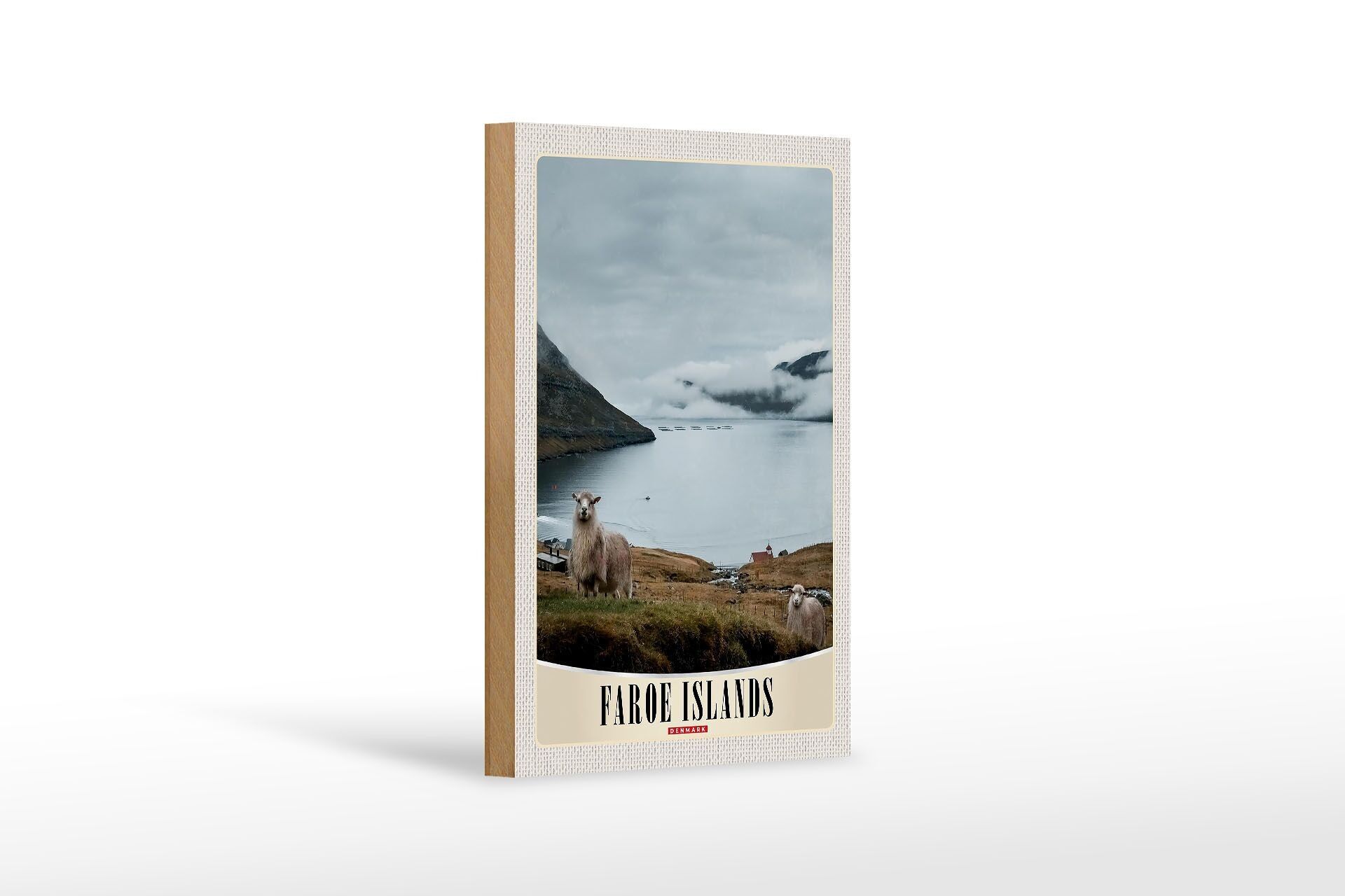Cartello in legno da viaggio 12x18 cm Danimarca Vacanza delle pecore alle Isole Faroe