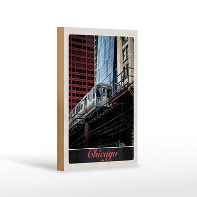 Cartello in legno da viaggio 12x18 cm Chicago USA America treno alto