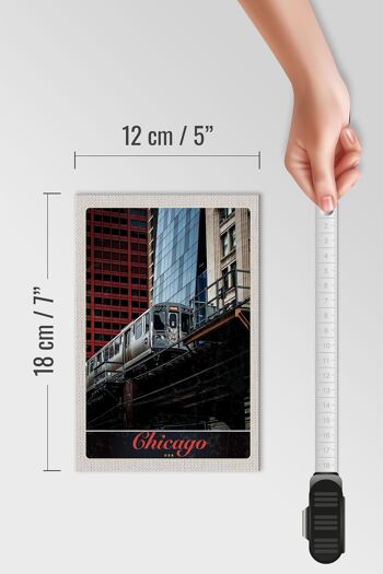 Panneau en bois voyage 12x18 cm Chicago USA Amérique train gratte-ciel 4