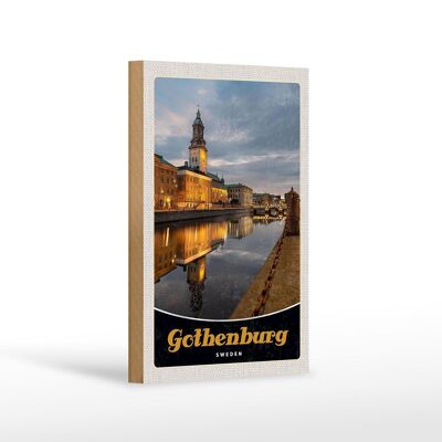 Wooden sign travel 12x18 cm Gothenburg Sweden evening architecture