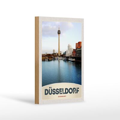 Cartel de madera de viaje 12x18 cm Alemania Torre de televisión de Düsseldorf