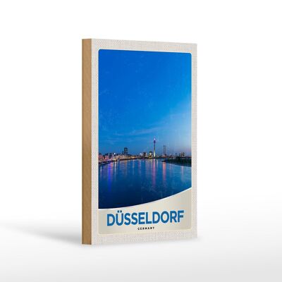 Cartello in legno da viaggio 12x18 cm Torre del ponte della città sul fiume Düsseldorf
