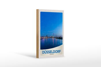Panneau en bois Voyage 12x18 cm Tour du pont de la ville fluviale de Düsseldorf 1