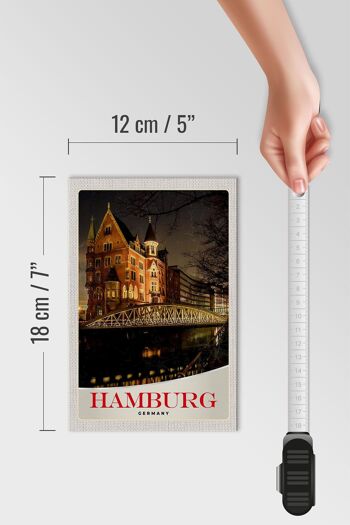 Panneau en bois voyage 12x18 cm Hambourg Allemagne Pont Église 4