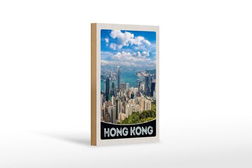 Holzschild Reise 12x18 cm Hong Kong City Wolkenkratzer Hochhaus