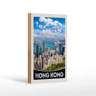 Holzschild Reise 12x18 cm Hong Kong City Wolkenkratzer Hochhaus