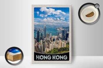 Panneau en bois voyage 12x18 cm gratte-ciel de Hong Kong City 2