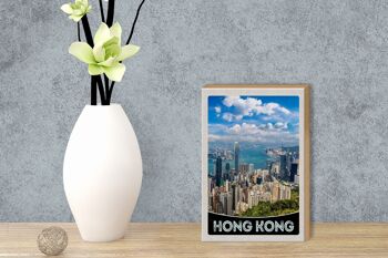 Panneau en bois voyage 12x18 cm gratte-ciel de Hong Kong City 3