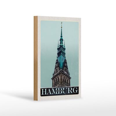 Cartel de madera de viaje 12x18 cm Hamburgo Alemania arquitectura de la iglesia