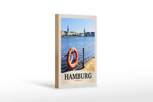 Holzschild Reise 12x18 cm Hamburg Hafen Deutschland Fluss Stadt