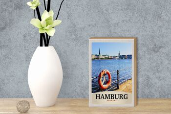 Panneau en bois voyage 12x18 cm port de Hambourg Allemagne ville fluviale 3