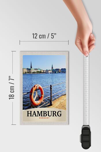 Panneau en bois voyage 12x18 cm port de Hambourg Allemagne ville fluviale 4