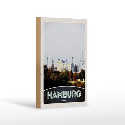Cartello in legno da viaggio 12x18 cm Amburgo città Germania porto natura