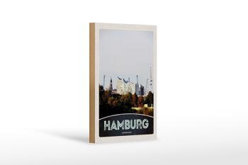 Panneau en bois voyage 12x18 cm Hambourg ville Allemagne port nature 1