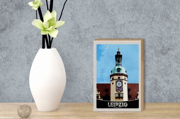 Panneau en bois voyage 12x18 cm Leipzig Allemagne église visite de la ville 3