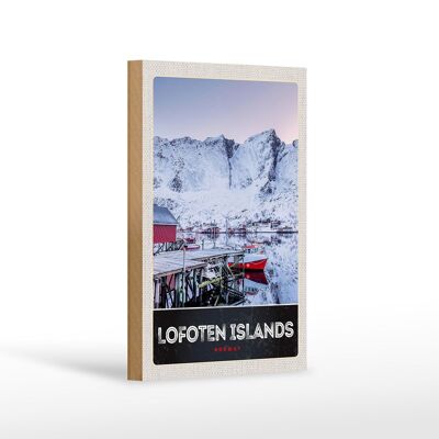 Cartel de madera viaje 12x18 cm Isla Lofoten Noruega nieve invernal
