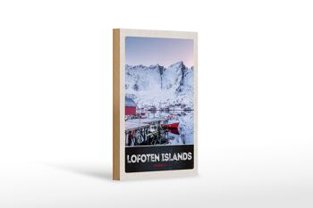 Panneau en bois voyage 12x18 cm Île Lofoten Norvège neige d'hiver 1