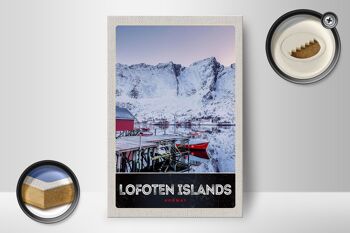 Panneau en bois voyage 12x18 cm Île Lofoten Norvège neige d'hiver 2