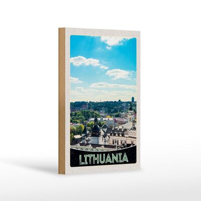 Cartello in legno da viaggio 12x18 cm Veduta del tour della città per le vacanze in Lituania