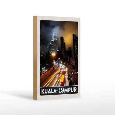 Cartello in legno da viaggio 12x18 cm Kuala Lumpur Malesia Asia notte