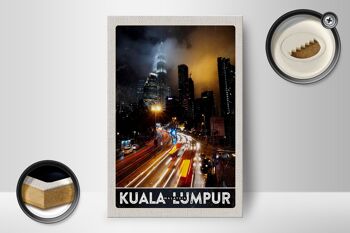Panneau en bois voyage 12x18 cm Kuala Lumpur Malaisie Asie nuit 2