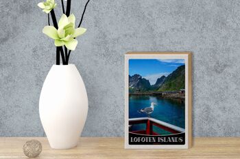 Panneau en bois voyage 12x18 cm Île Lofoten Norvège maison fluviale 3