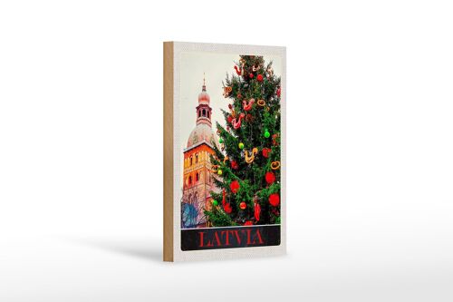 Holzschild Reise 12x18 cm Lettland Europa Weihnachten Winter