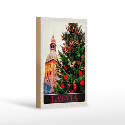 Cartello in legno da viaggio 12x18 cm Lettonia Europa Natale Inverno