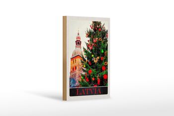 Panneau en bois voyage 12x18 cm Lettonie Europe Noël Hiver 1